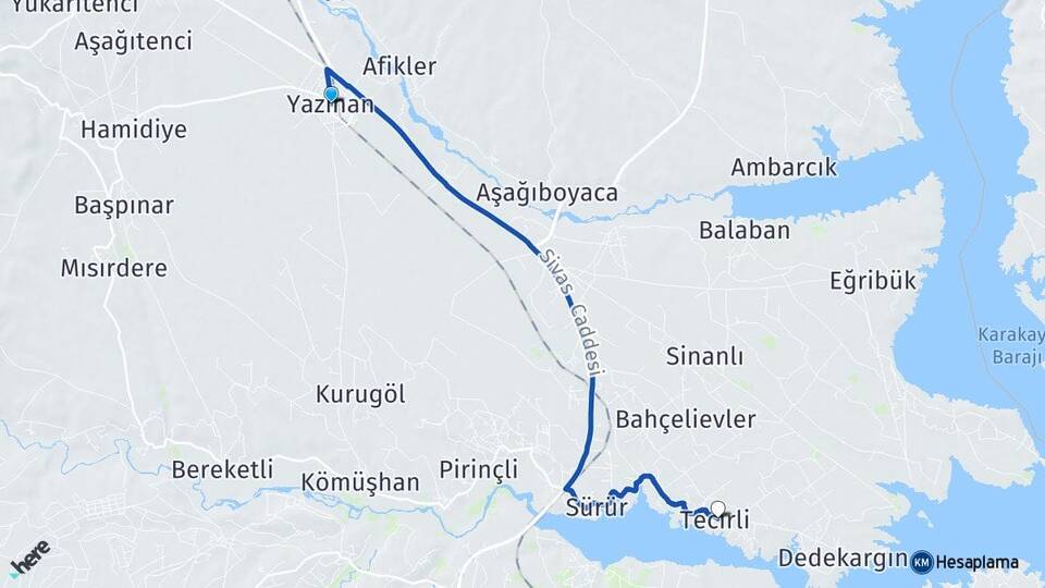 Malatya Yazıhan Tecirli Yazıhan Arası Kaç Km - Yol Haritası