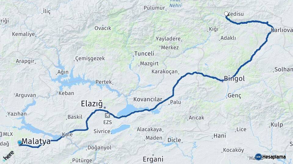 Malatya Yedisu Bingöl Arası Kaç Km - Yol Haritası
