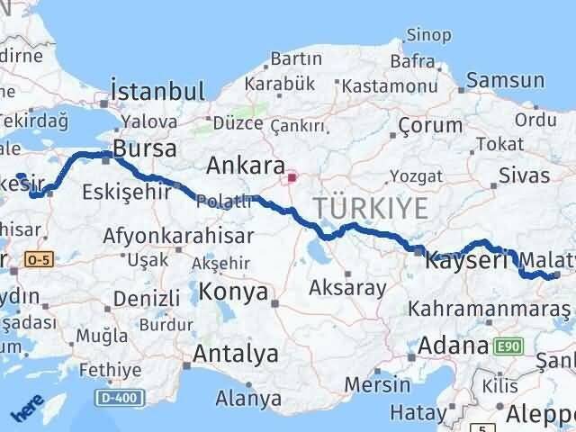 Malatya Yenice Çanakkale Arası Kaç Km - Yol Haritası