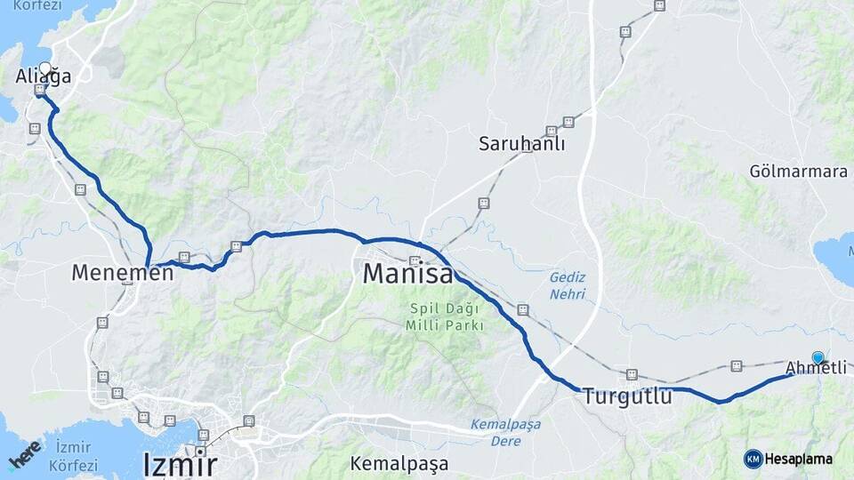 Manisa Ahmetli Aliağa İzmir Arası Kaç Km - Yol Haritası