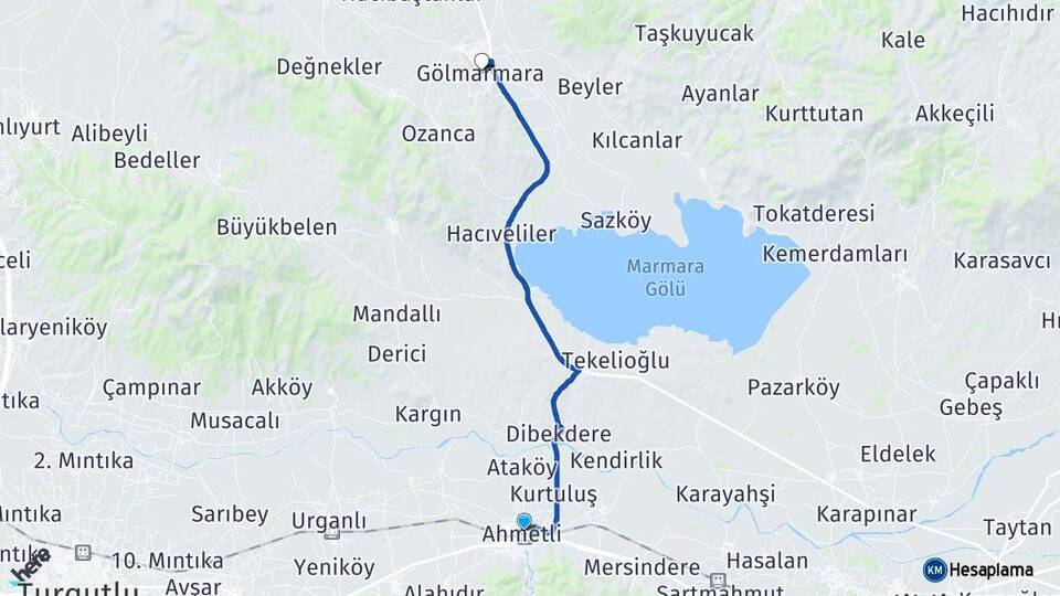 Manisa Ahmetli Gölmarmara Arası Kaç Km - Yol Haritası