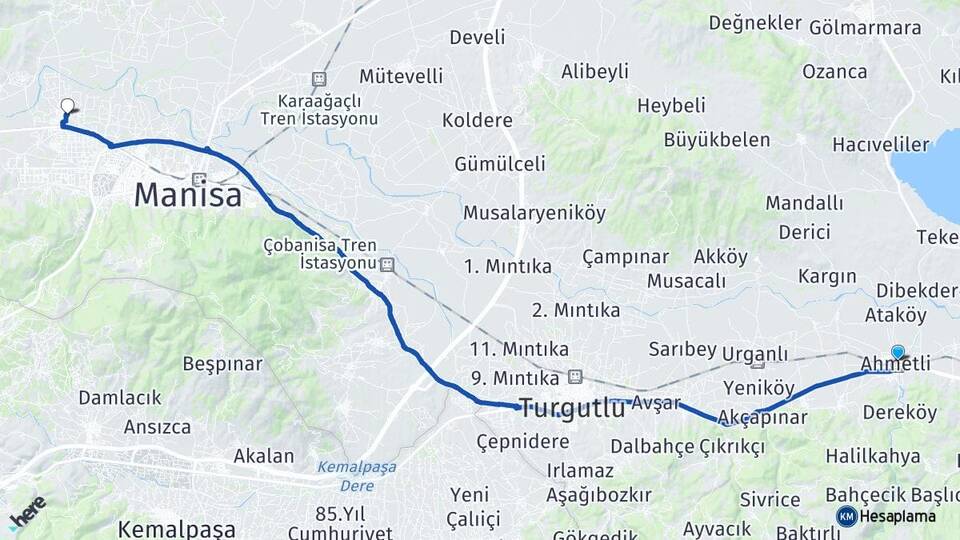 Manisa Ahmetli Muradiye Yunusemre Arası Kaç Km - Yol Haritası