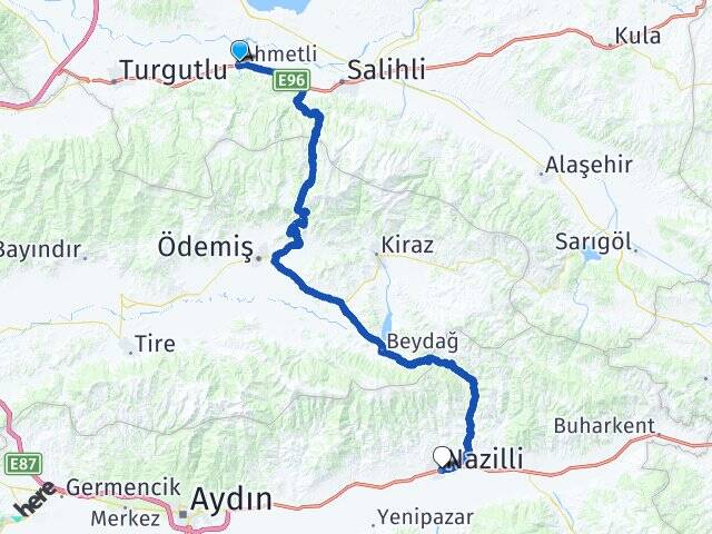 Manisa Ahmetli Nazilli Aydın Arası Kaç Km - Yol Haritası