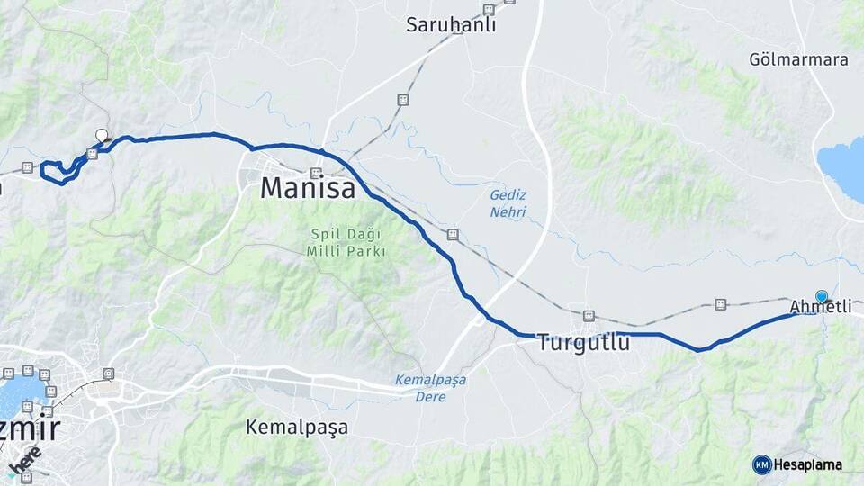 Manisa Ahmetli Şehzadeler Arası Kaç Km - Yol Haritası