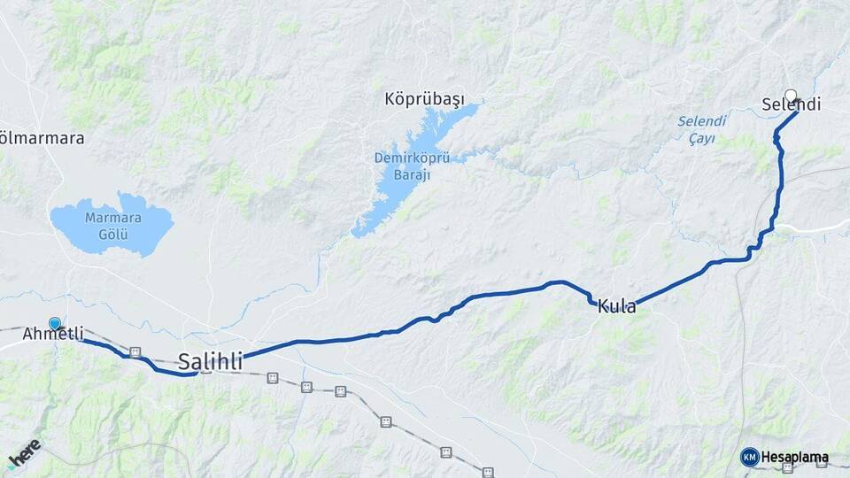 Manisa Ahmetli Selendi Arası Kaç Km - Yol Haritası