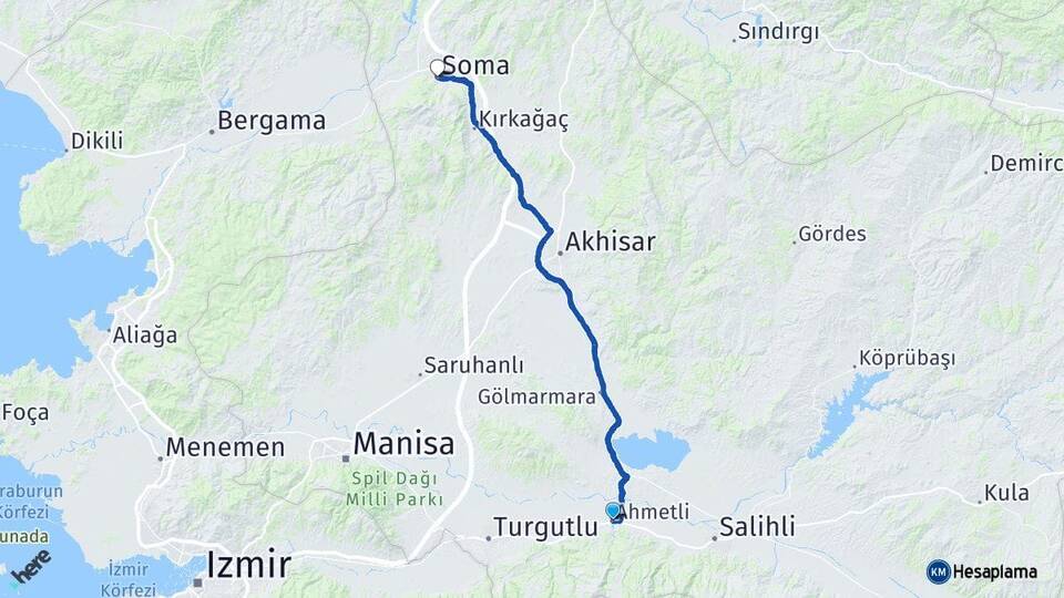 Manisa Ahmetli Soma Arası Kaç Km - Yol Haritası