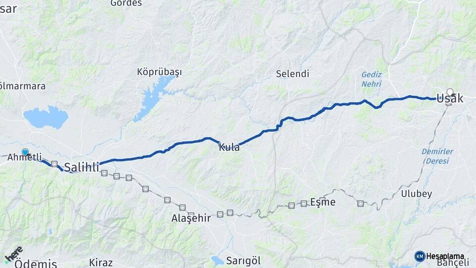 Manisa Ahmetli Uşak Arası Kaç Km - Yol Haritası