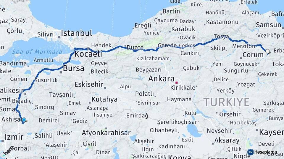 Manisa Akhisar Amasya Arası Kaç Km - Yol Haritası