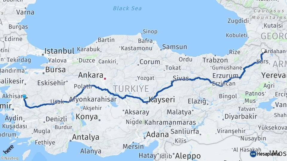 Manisa Akhisar Ardahan Arası Kaç Km - Yol Haritası