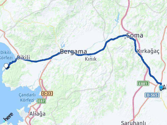 Manisa Akhisar Bademli Dikili İzmir Arası Kaç Km - Yol Haritası