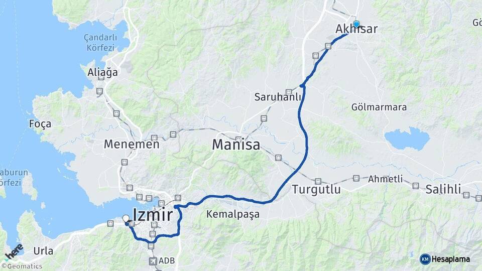 Manisa Akhisar Balçova İzmir Arası Kaç Km - Yol Haritası