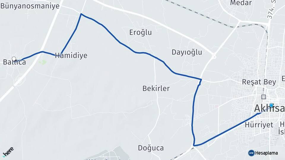 Manisa Akhisar Ballıca Akhisar Arası Kaç Km - Yol Haritası