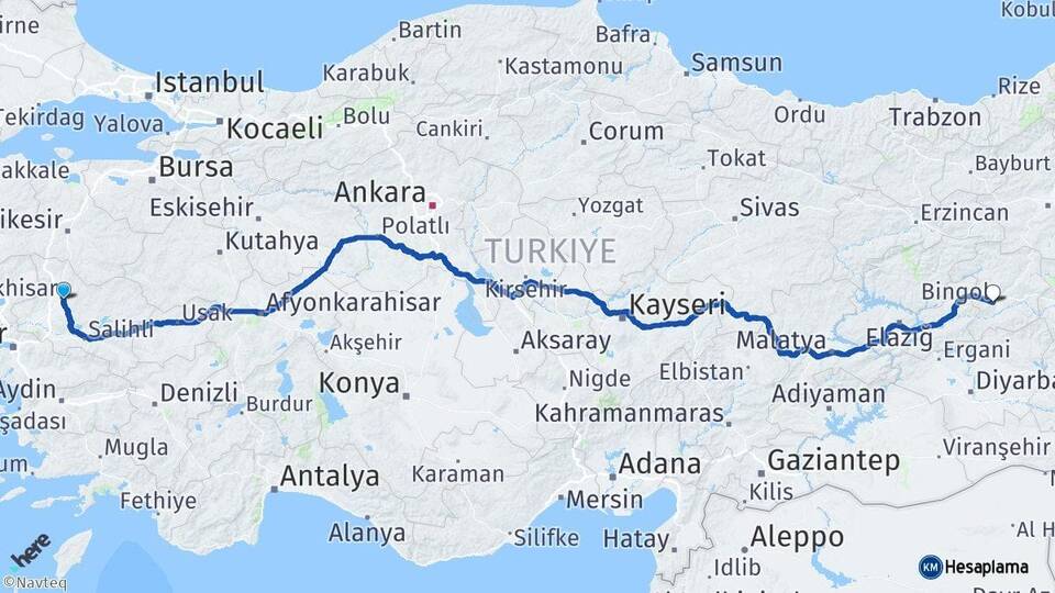 Manisa Akhisar Bingöl Arası Kaç Km - Yol Haritası