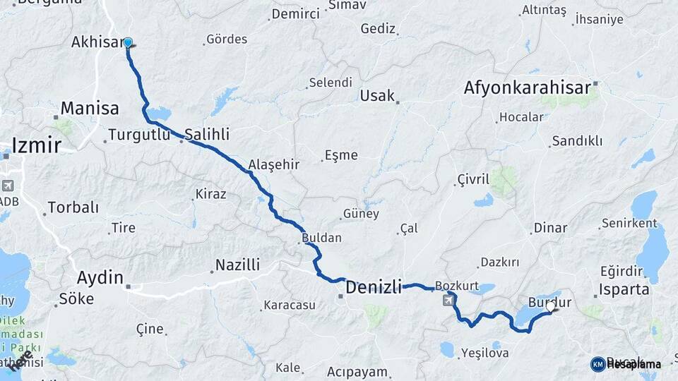 Manisa Akhisar Burdur Arası Kaç Km - Yol Haritası
