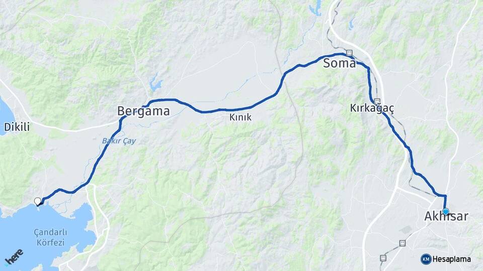 Manisa Akhisar Çandarlı Dikili İzmir Arası Kaç Km - Yol Haritası