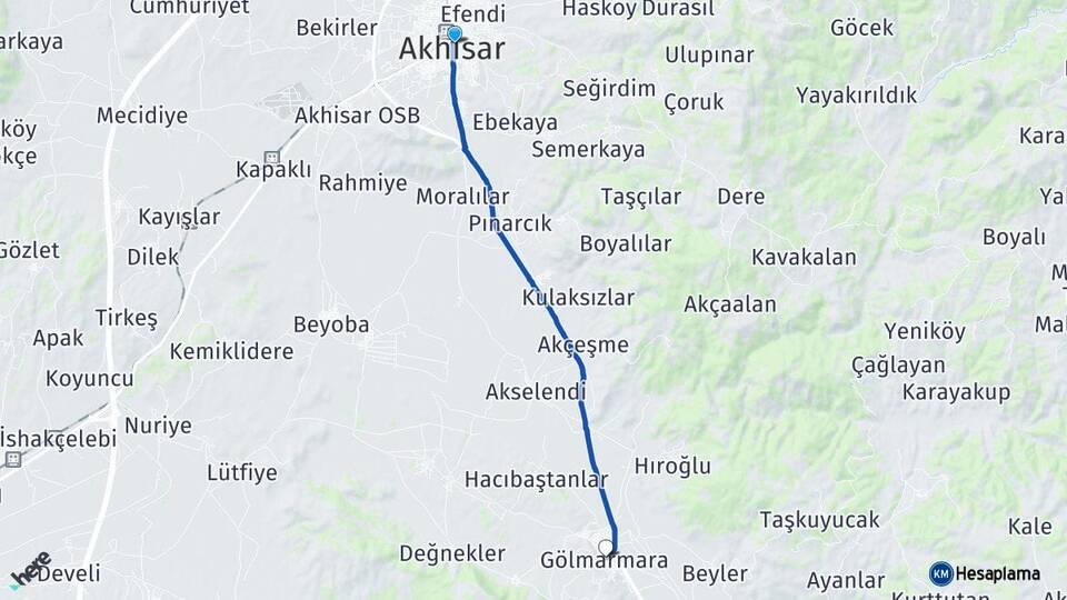 Manisa Akhisar Gölmarmara Arası Kaç Km - Yol Haritası
