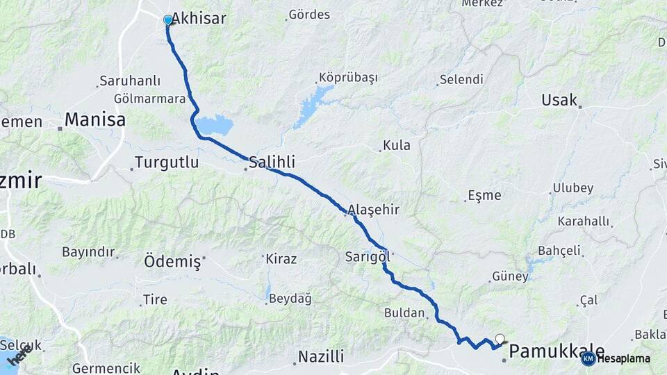 Manisa Akhisar Karahayıt Pamukkale Denizli Arası Kaç Km - Yol Haritası