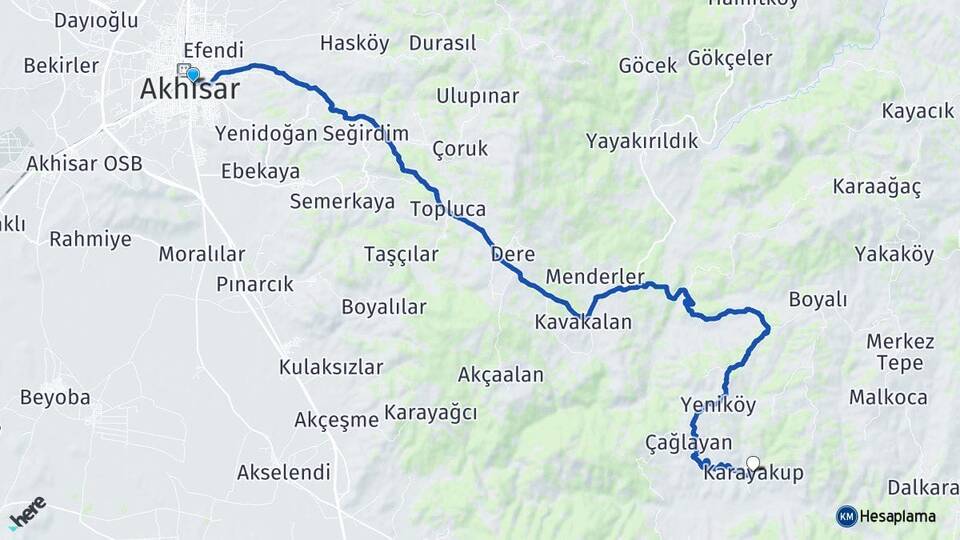 Manisa Akhisar Karayakup Gördes Arası Kaç Km - Yol Haritası