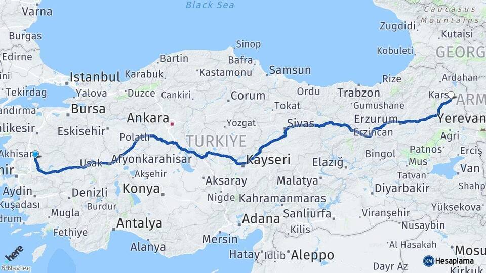 Manisa Akhisar Kars Arası Kaç Km - Yol Haritası