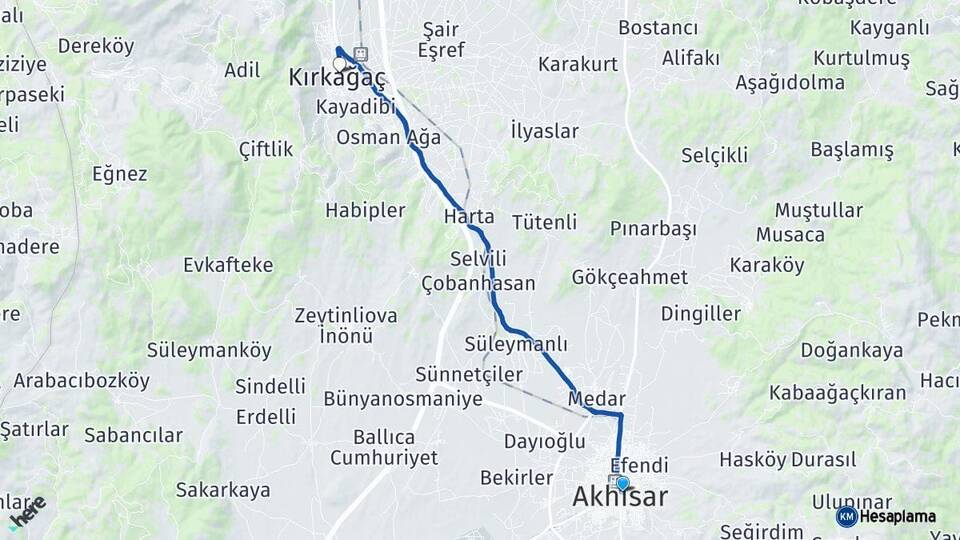 Manisa Akhisar Kırkağaç Arası Kaç Km - Yol Haritası