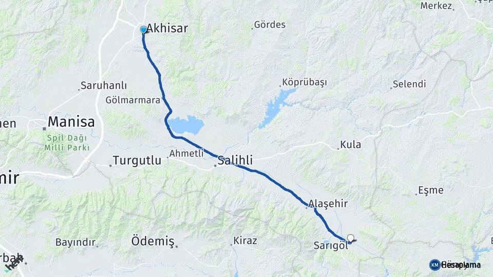 Manisa Akhisar Sarıgöl Arası Kaç Km - Yol Haritası