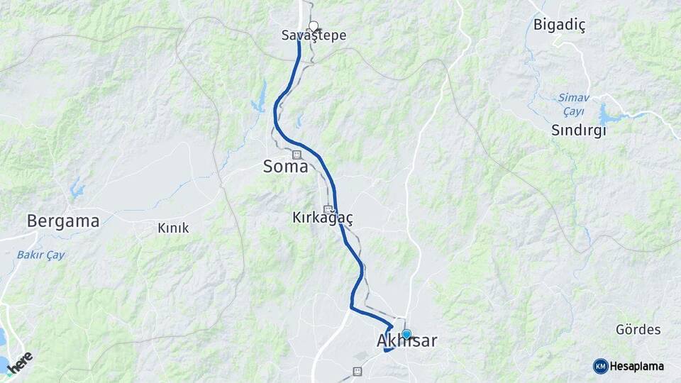 Manisa Akhisar Savaştepe Balıkesir Arası Kaç Km - Yol Haritası
