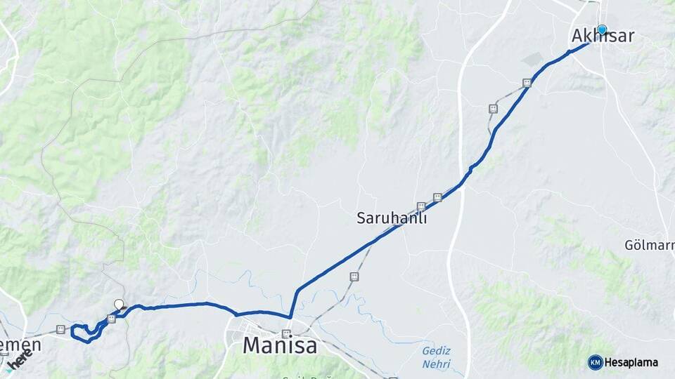 Manisa Akhisar Şehzadeler Arası Kaç Km - Yol Haritası