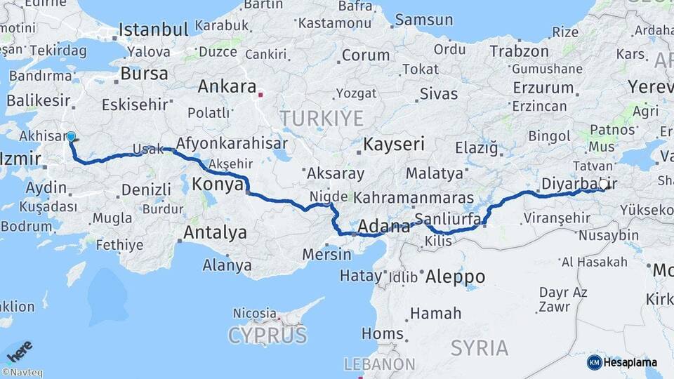 Manisa Akhisar Siirt Arası Kaç Km - Yol Haritası