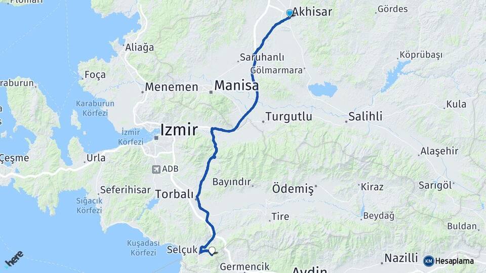 Manisa Akhisar Şirince Selçuk İzmir Arası Kaç Km - Yol Haritası