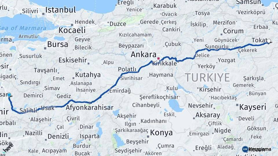 Manisa Akhisar Tokat Arası Kaç Km - Yol Haritası