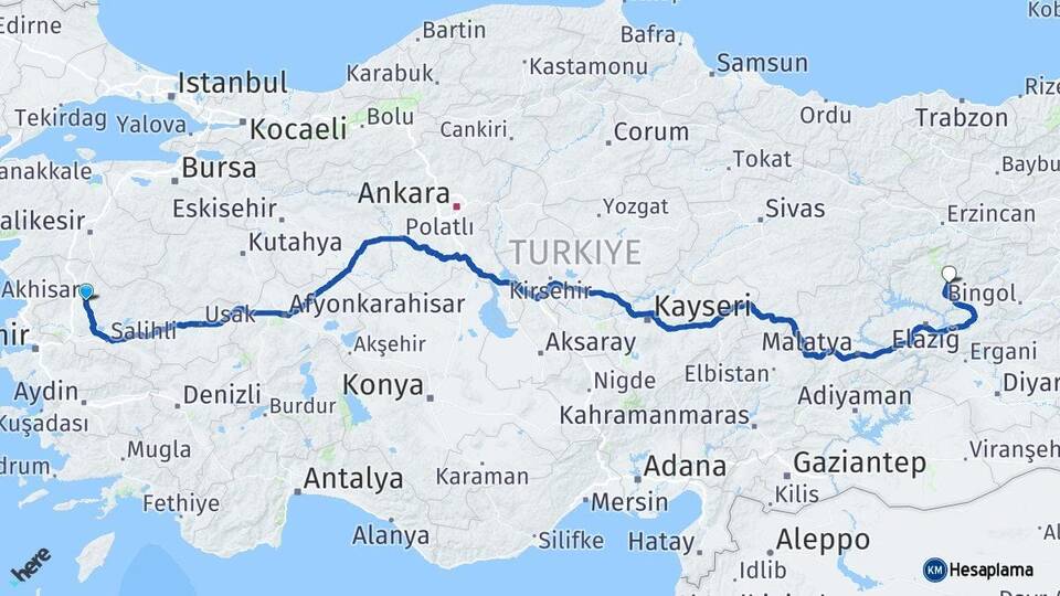 Manisa Akhisar Tunceli Arası Kaç Km - Yol Haritası
