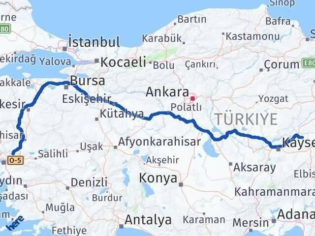 Manisa Akkışla Kayseri Arası Kaç Km - Yol Haritası