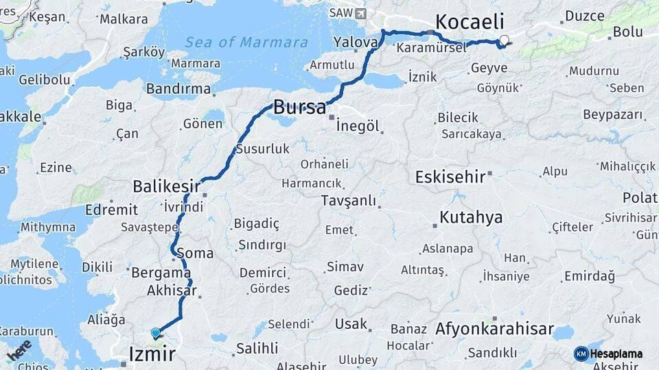 Manisa Akyazı Sakarya Arası Kaç Km - Yol Haritası