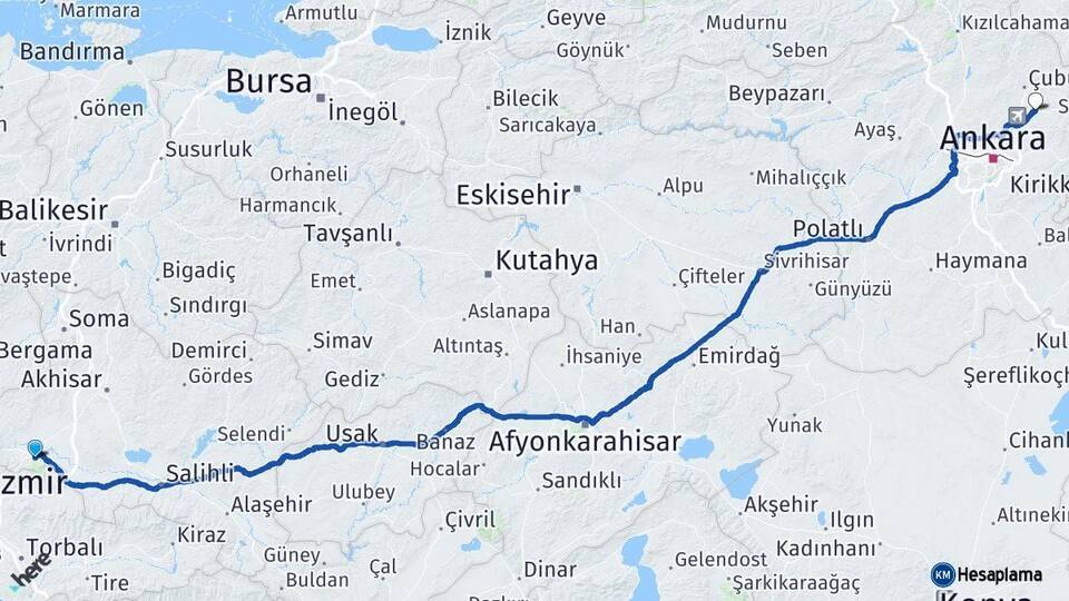 Manisa Akyurt Ankara Arası Kaç Km - Yol Haritası