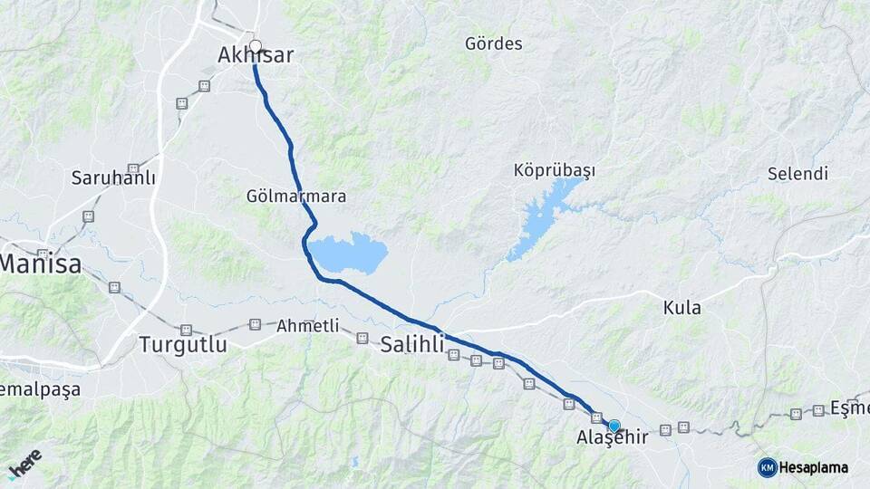 Manisa Alaşehir Akhisar Arası Kaç Km - Yol Haritası