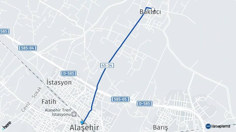 Manisa Alaşehir Baklacı Alaşehir Arası Kaç Km - Yol Haritası