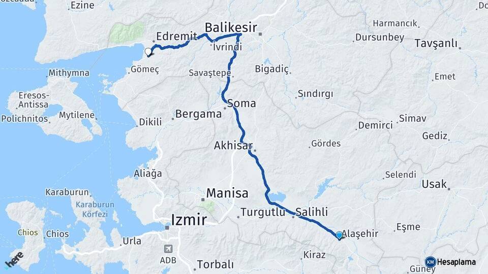 Manisa Alaşehir Burhaniye Balıkesir Arası Kaç Km - Yol Haritası