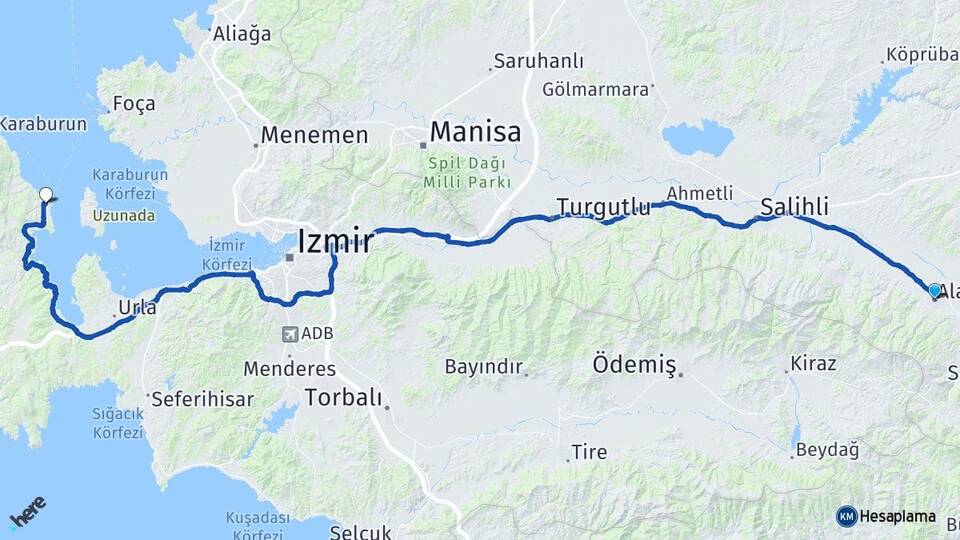 Manisa Alaşehir Mordoğan Karaburun İzmir Arası Kaç Km - Yol Haritası