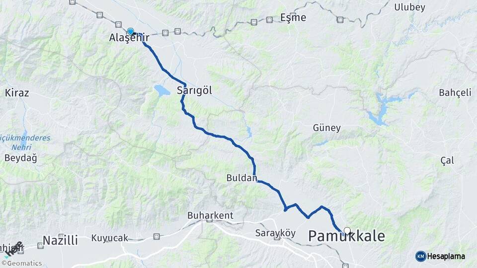Manisa Alaşehir Pamukkale Denizli Arası Kaç Km - Yol Haritası