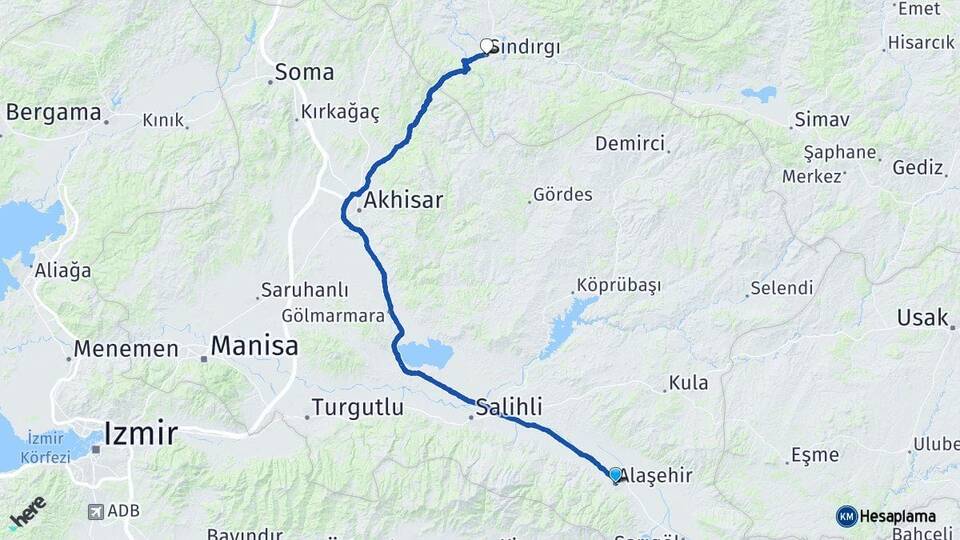 Manisa Alaşehir Sındırgı Balıkesir Arası Kaç Km - Yol Haritası