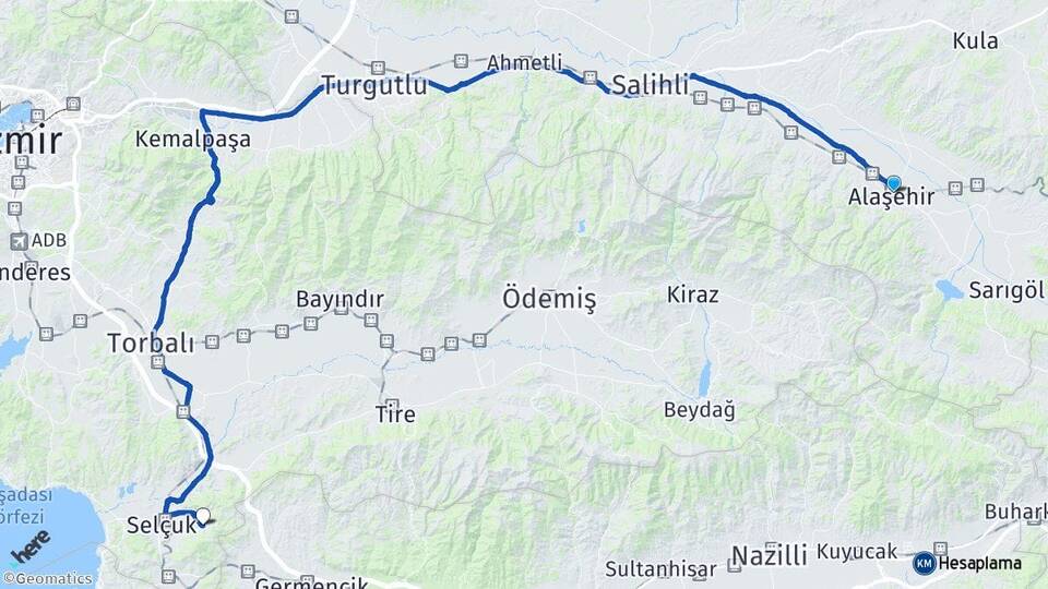 Manisa Alaşehir Şirince Selçuk İzmir Arası Kaç Km - Yol Haritası