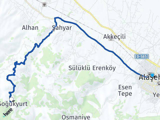 Manisa Alaşehir Soğukyurt Alaşehir Arası Kaç Km - Yol Haritası