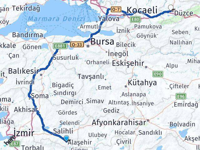 Manisa Alaşehir Taşköprü Düzce Arası Kaç Km - Yol Haritası