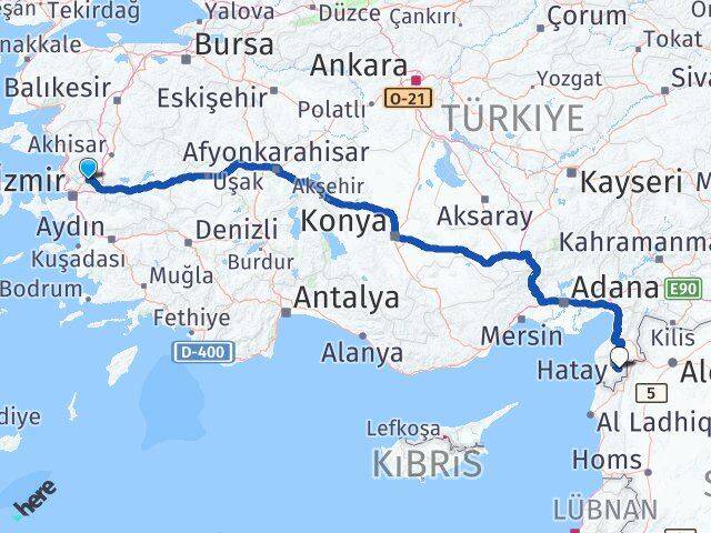 Manisa Altınözü Hatay Arası Kaç Km - Yol Haritası