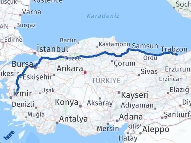 Manisa Arsin Trabzon Arası Kaç Km - Yol Haritası