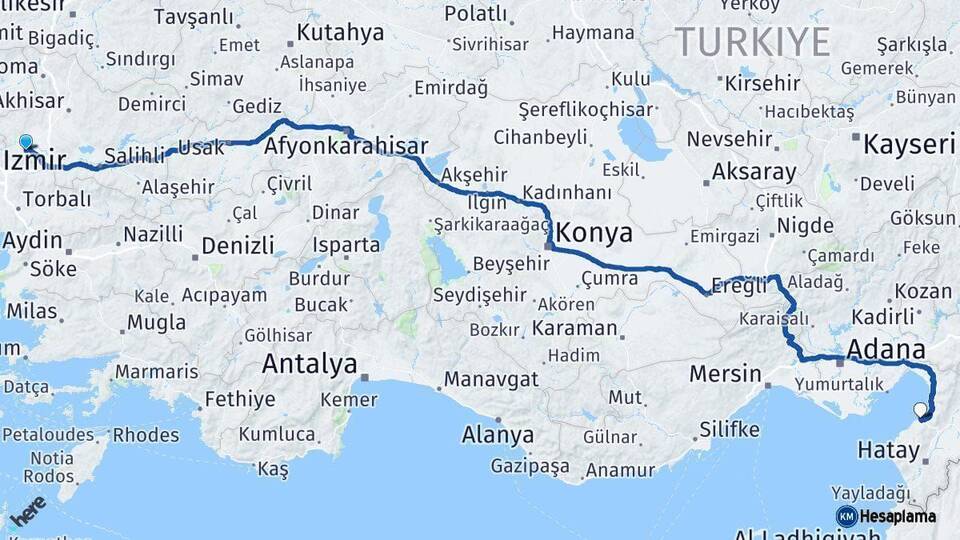 Manisa Arsuz Hatay Arası Kaç Km - Yol Haritası