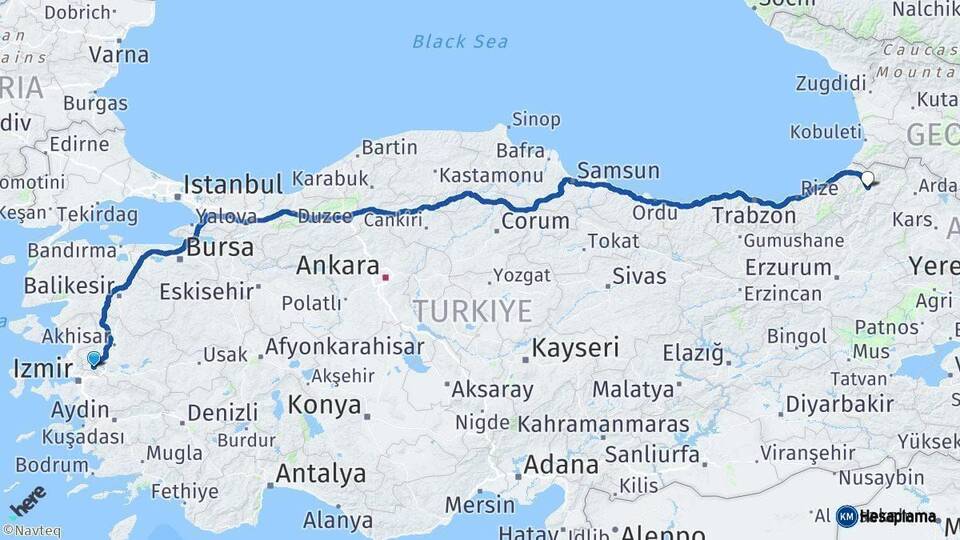 Manisa Artvin Arası Kaç Km - Yol Haritası