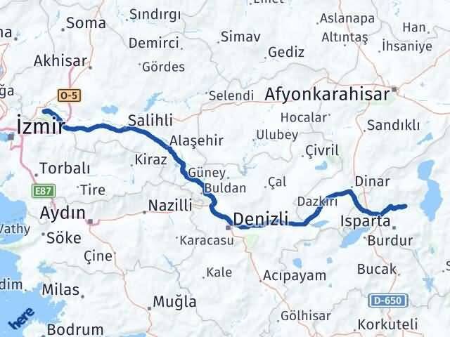 Manisa Atabey Isparta Arası Kaç Km - Yol Haritası