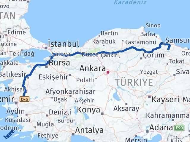 Manisa Ayvacık Samsun Arası Kaç Km - Yol Haritası