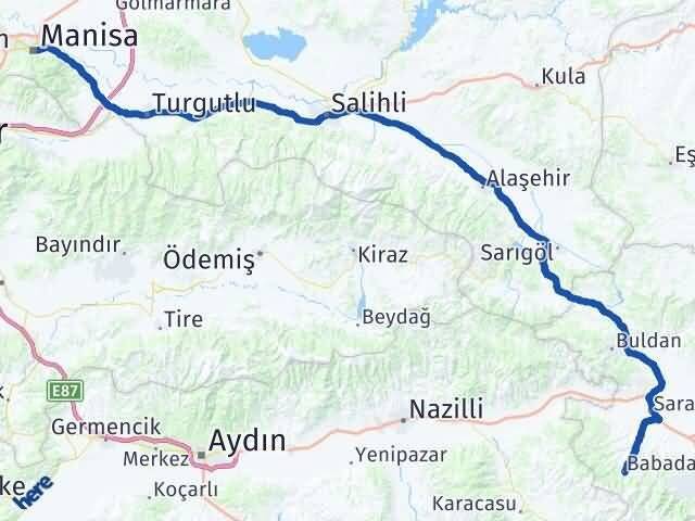 Manisa Babadağ Denizli Arası Kaç Km - Yol Haritası